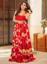 Rayon Red Casual Wear Printed Readymade Gown